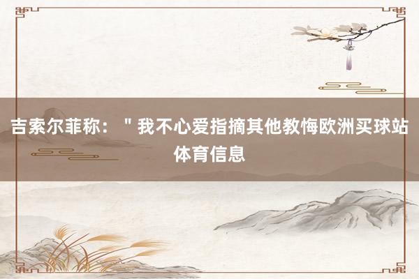 吉索尔菲称：＂我不心爱指摘其他教悔欧洲买球站体育信息